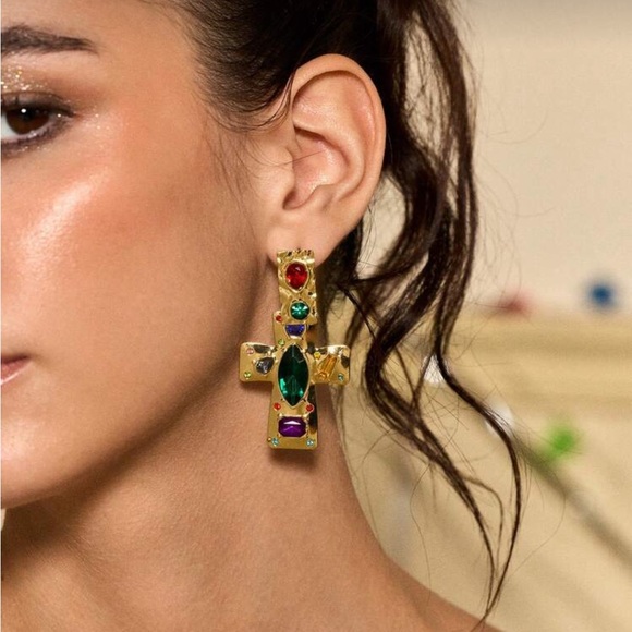 Gold Multi cross Drop earring M693 - Picture 2 of 4